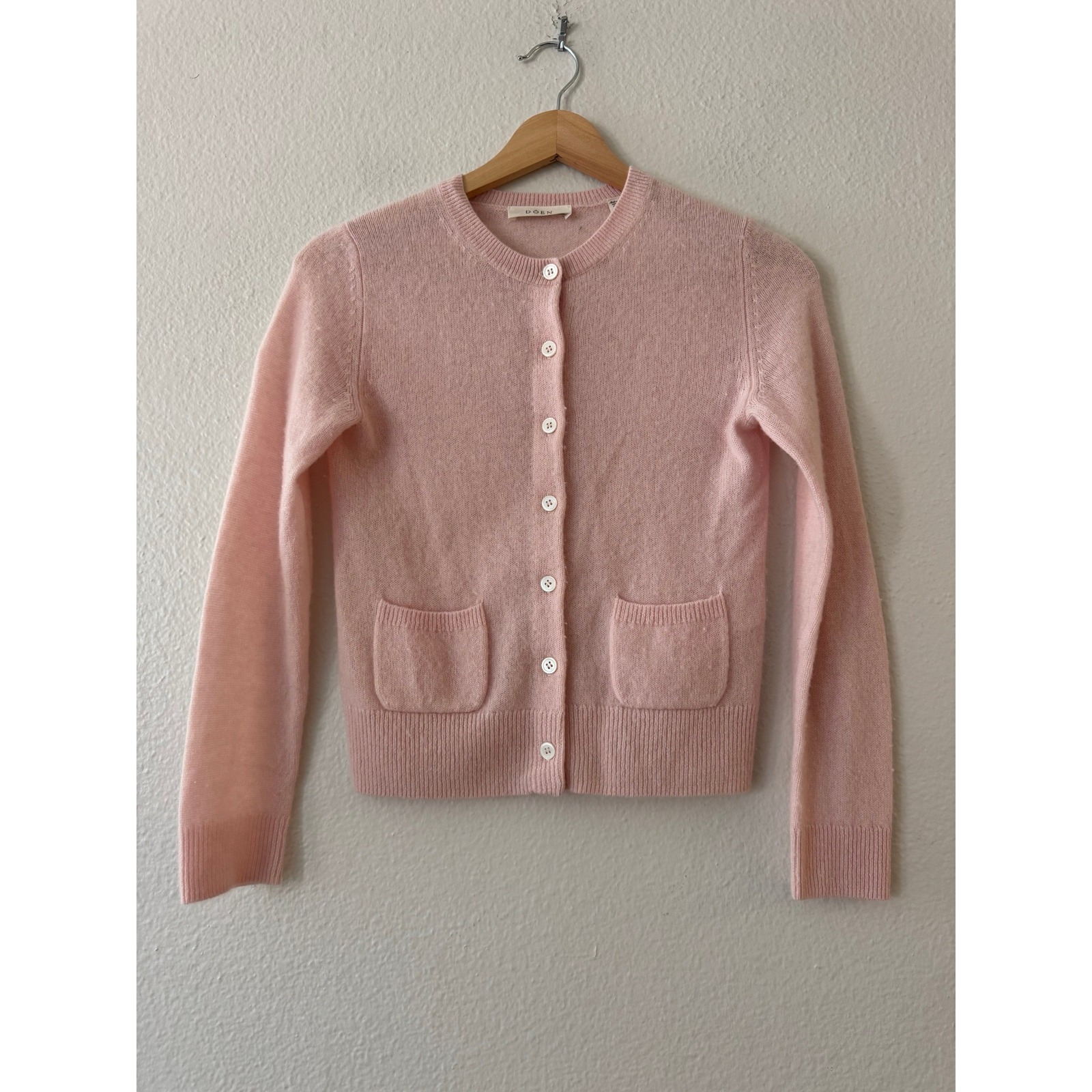 Doen Freya Cardigan 100% Cashmere Pockets Xxs Rosewater Pink Excellent Condition